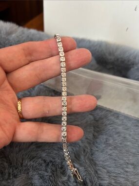 Silver-Tone Crystal Tennis Bracelet - Clear Stones